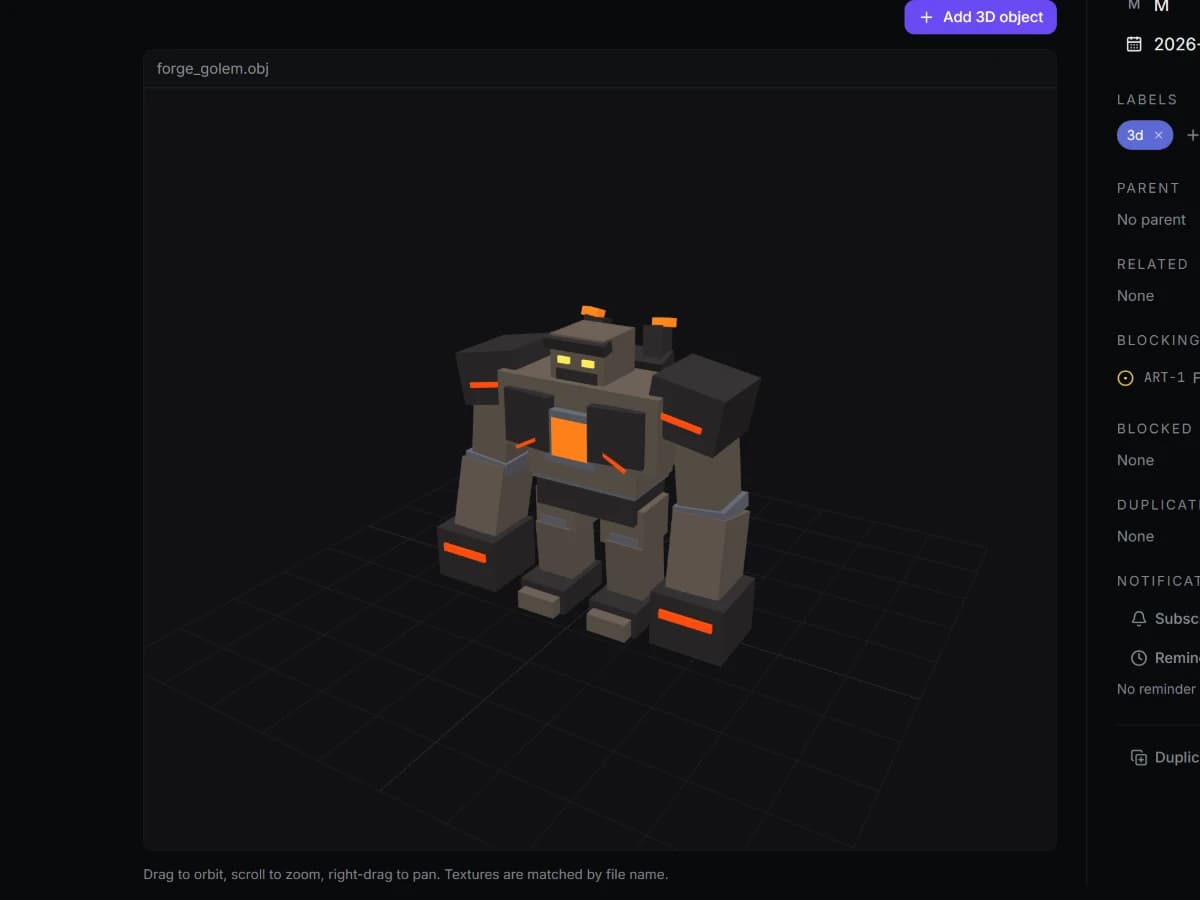 A low-poly model rendered inside an issue’s 3D objects tab.